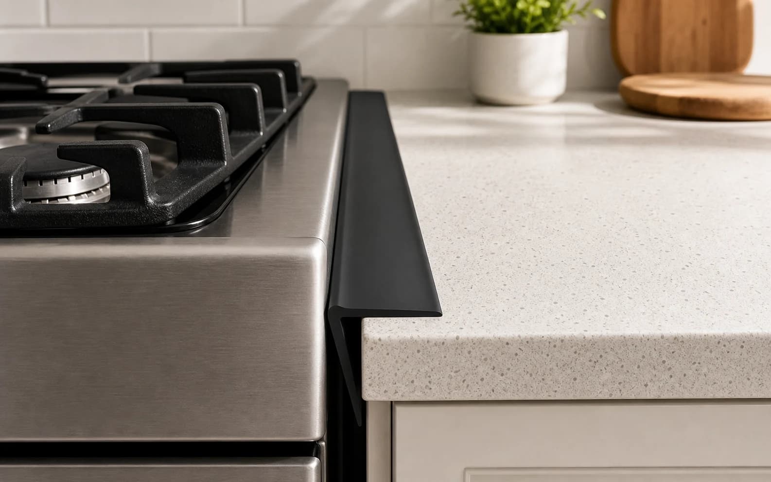 FlexBridge covering the gap between a stove that is higher than the adjacent countertop